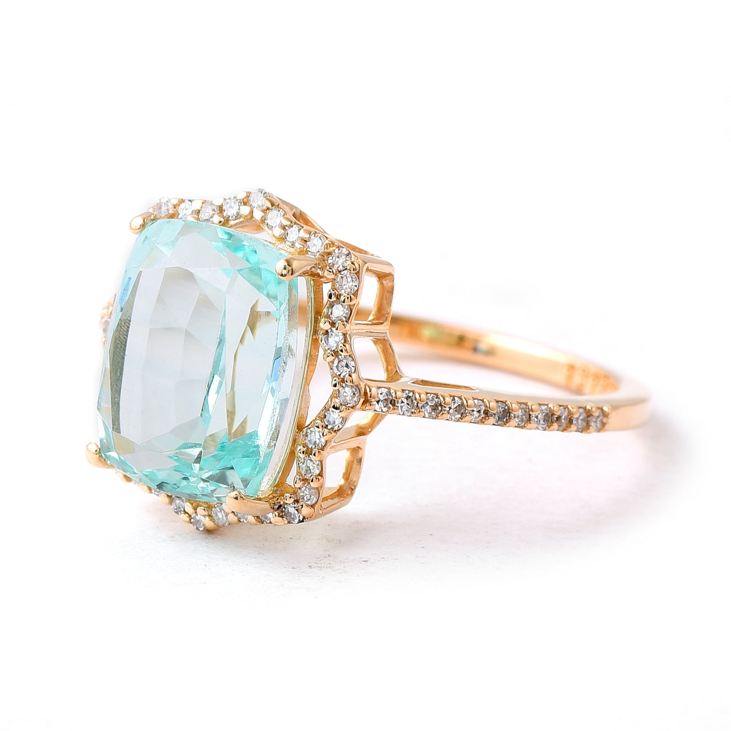 3.65 Ct Cushion Mixed Cut Natural Emerald 14K Gold Ring