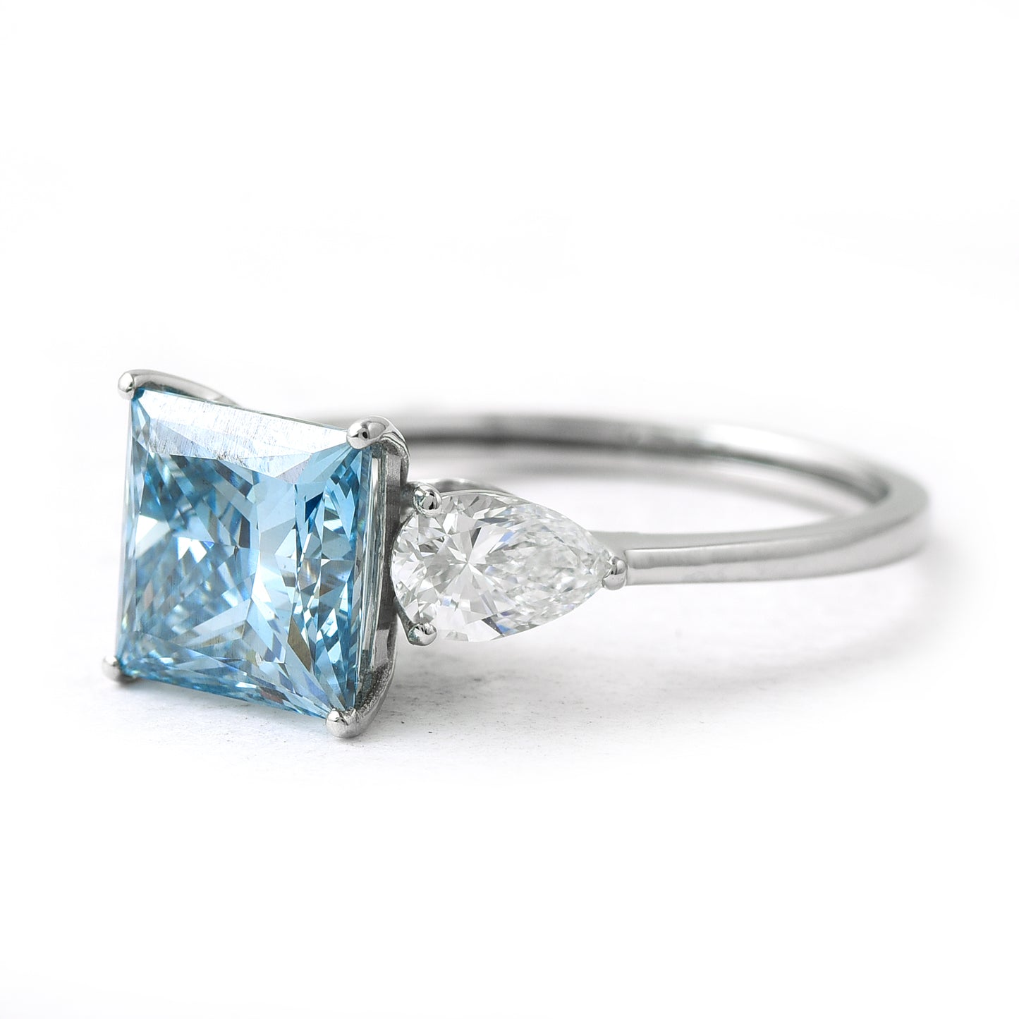 3.62 Ct Princess Cut Blue Lab Grown Diamond 950 Platinum Ring