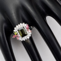 2.53 Ct Octagon Step Cut, Marquise Mixed Cut Natural Multi-Coloured Tourmaline 950 Platinum Ring