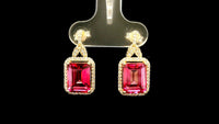 6.76 Ct Octagon Pink Topaz 9K Gold Earrings