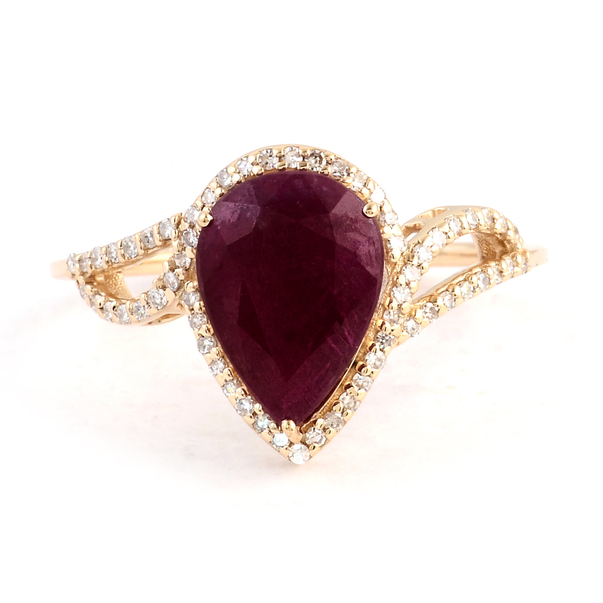 2.80 Ct Pear Mixed Cut Natural Corundum Ruby 14K Gold Ring