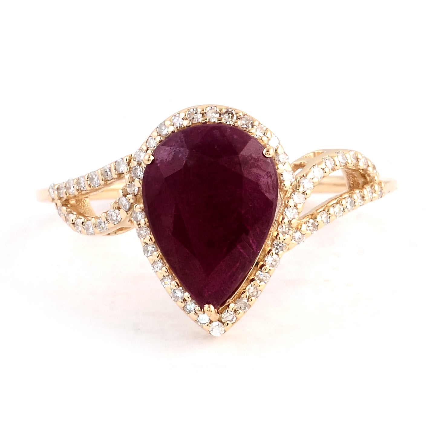 2.80 Ct Pear Mixed Cut Natural Corundum Ruby 14K Gold Ring
