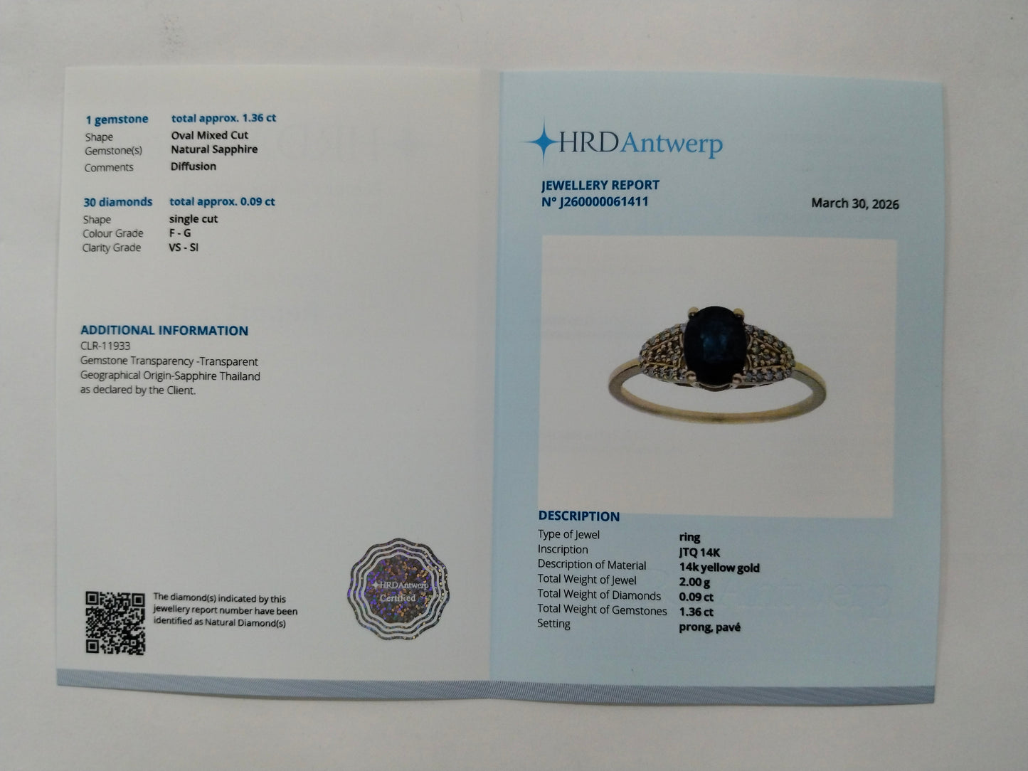 1.45 Ct Oval Mixed Cut Natural Sapphire 14K Gold Ring