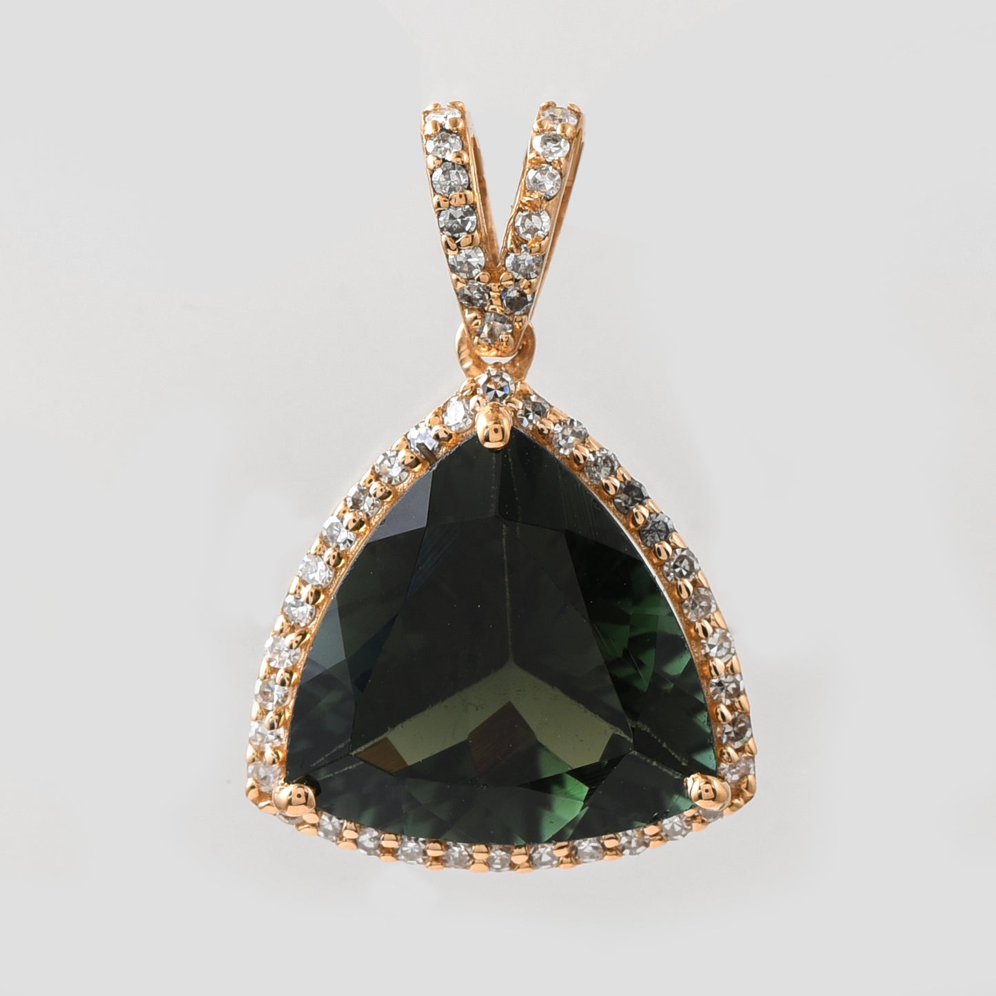 3.02 Ct Triangle Mixed Cut Natural Green Tourmaline 14K Gold Pendant