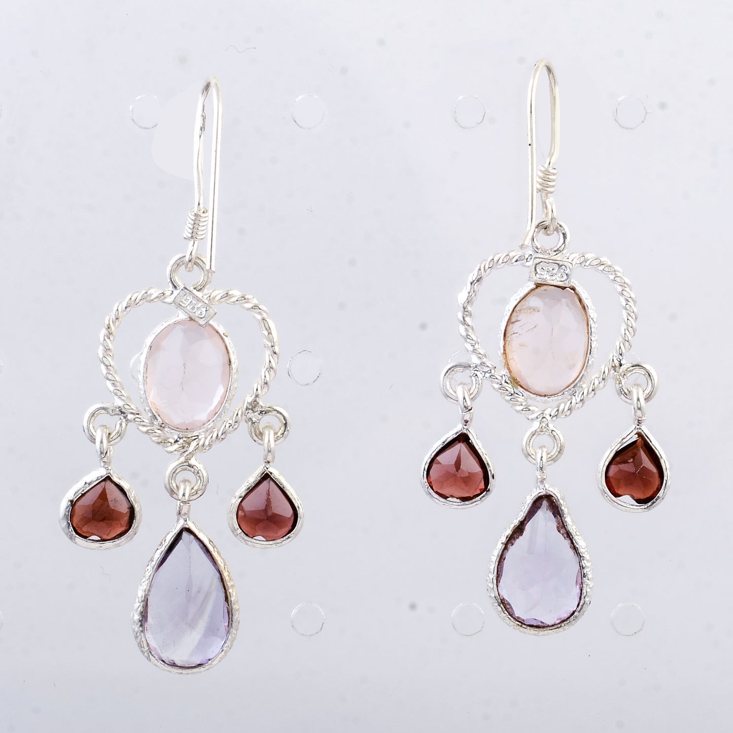 9.65 Ct Rose Quartz, Amethyst 925 Sterling Silver Earrings