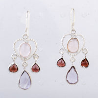 9.65 Ct Rose Quartz, Amethyst 925 Sterling Silver Earrings