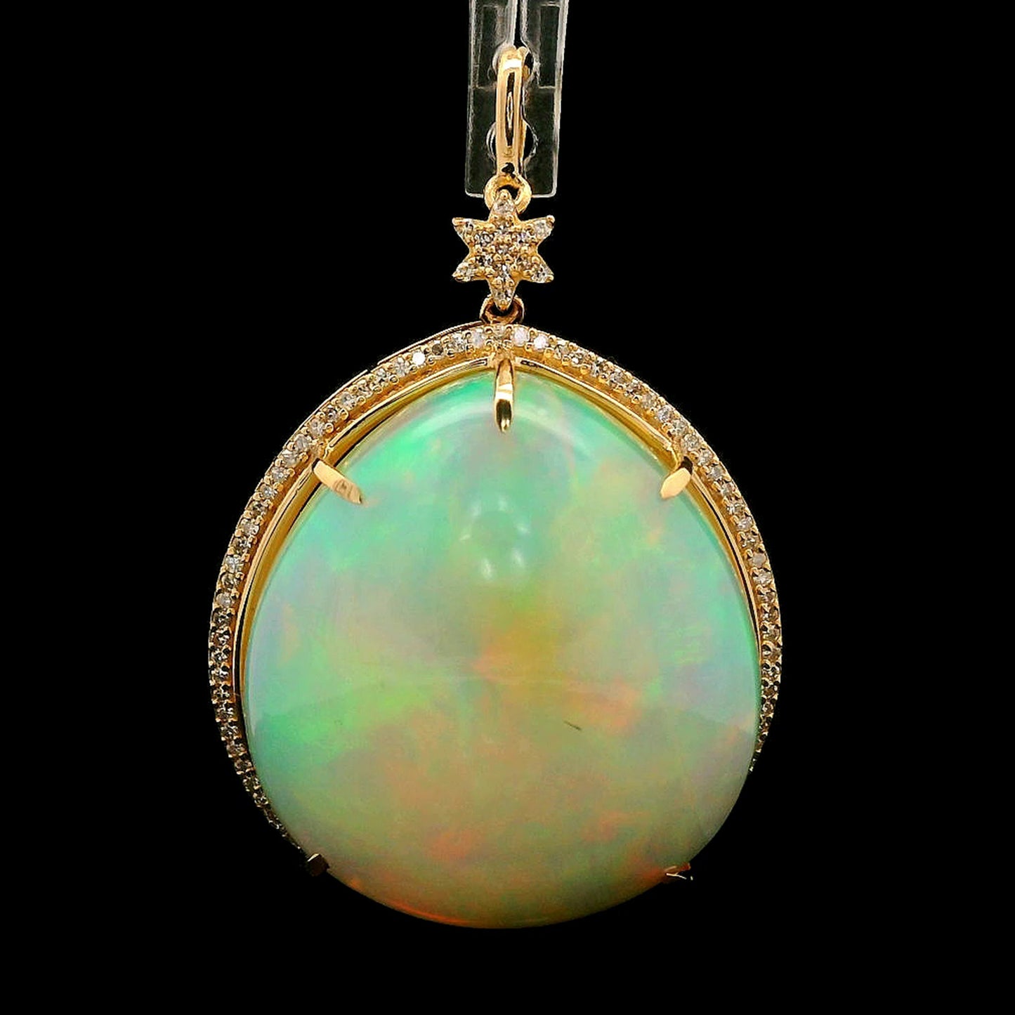 38.20 Ct Pear Cabochon Natural Opal 14K Gold Pendant