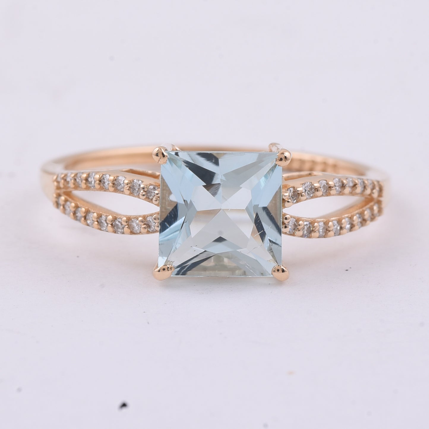 1.40 Ct Square Step Cut Natural Aquamarine 14K Gold Ring