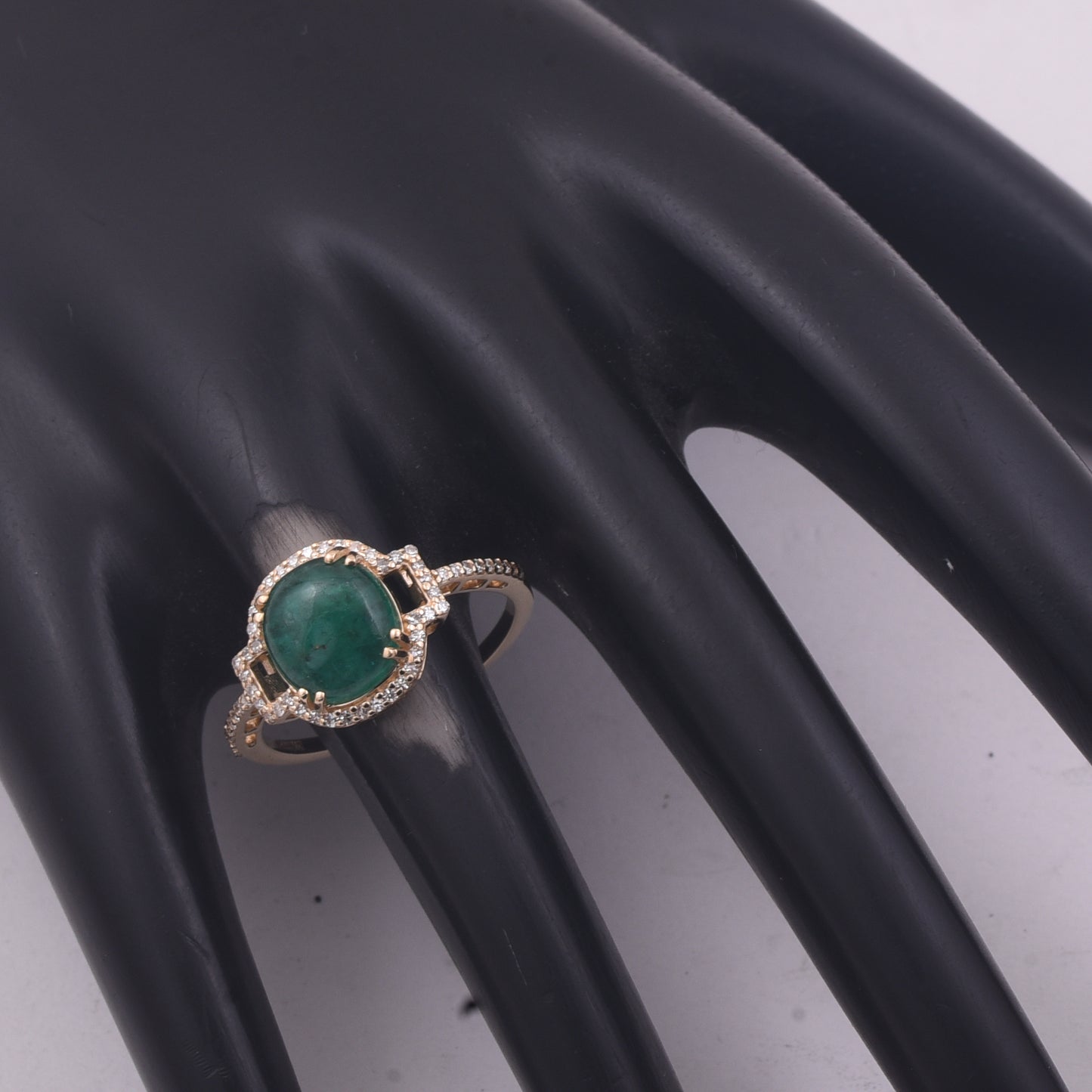 2.15 Ct Round Cabochon Cut Natural Emerald 14K Gold Ring