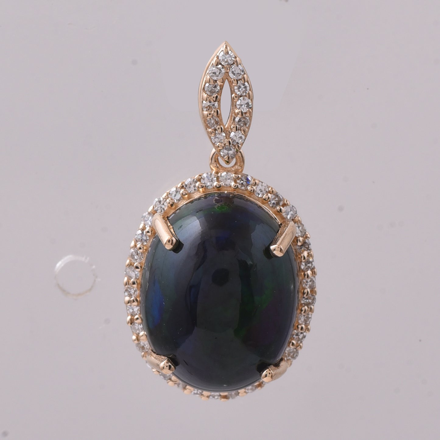 3.22 Ct Oval Cabochon Cut Natural Black Opal 14K Gold Pendant