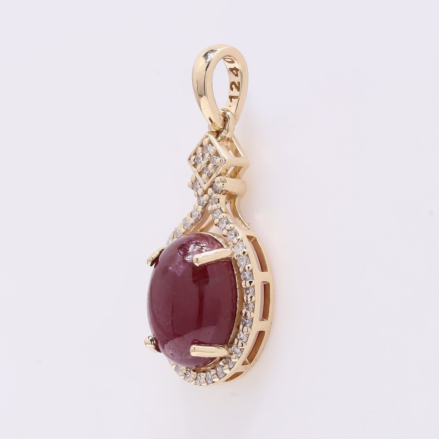 2.88 Ct Oval Cabochon Cut Natural Ruby 14K Gold Pendant