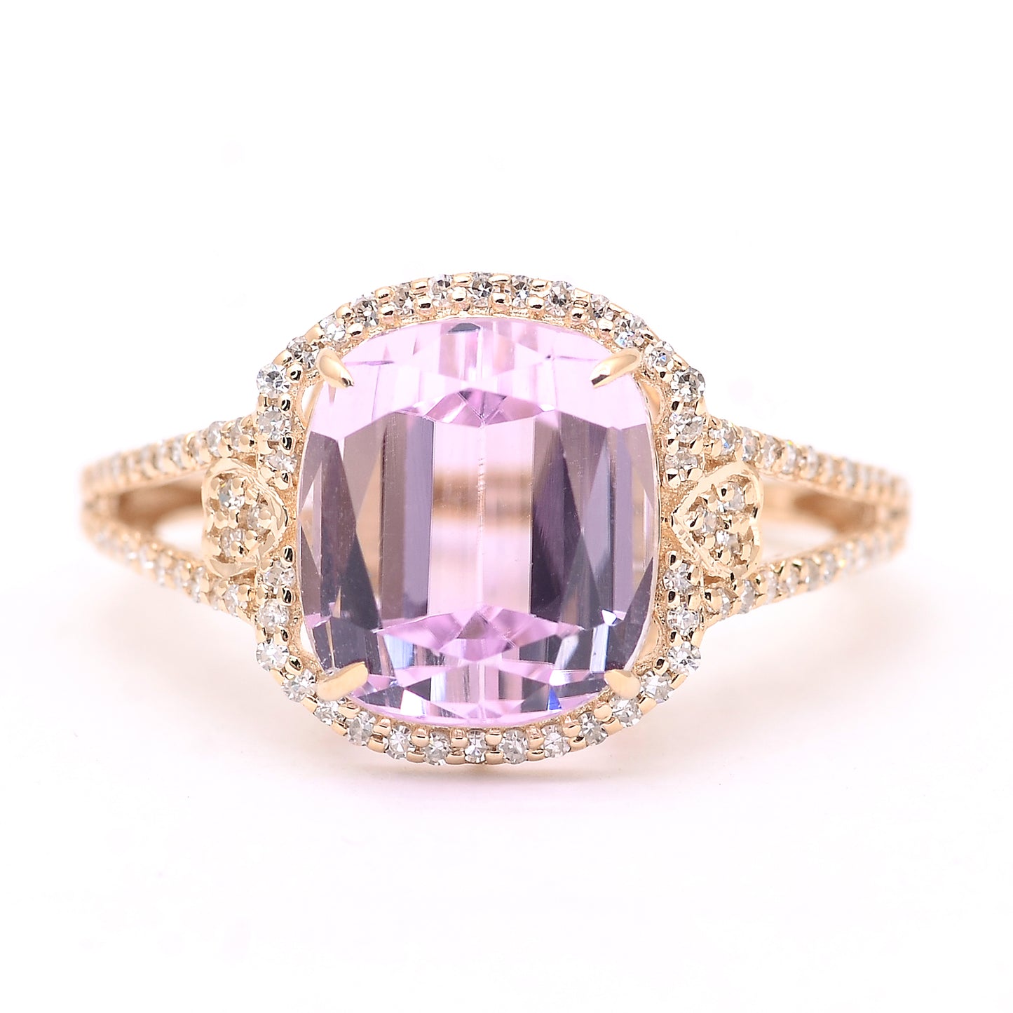 6.90 Ct Cushion Mixed Cut Natural Kunzite 14K Gold Ring