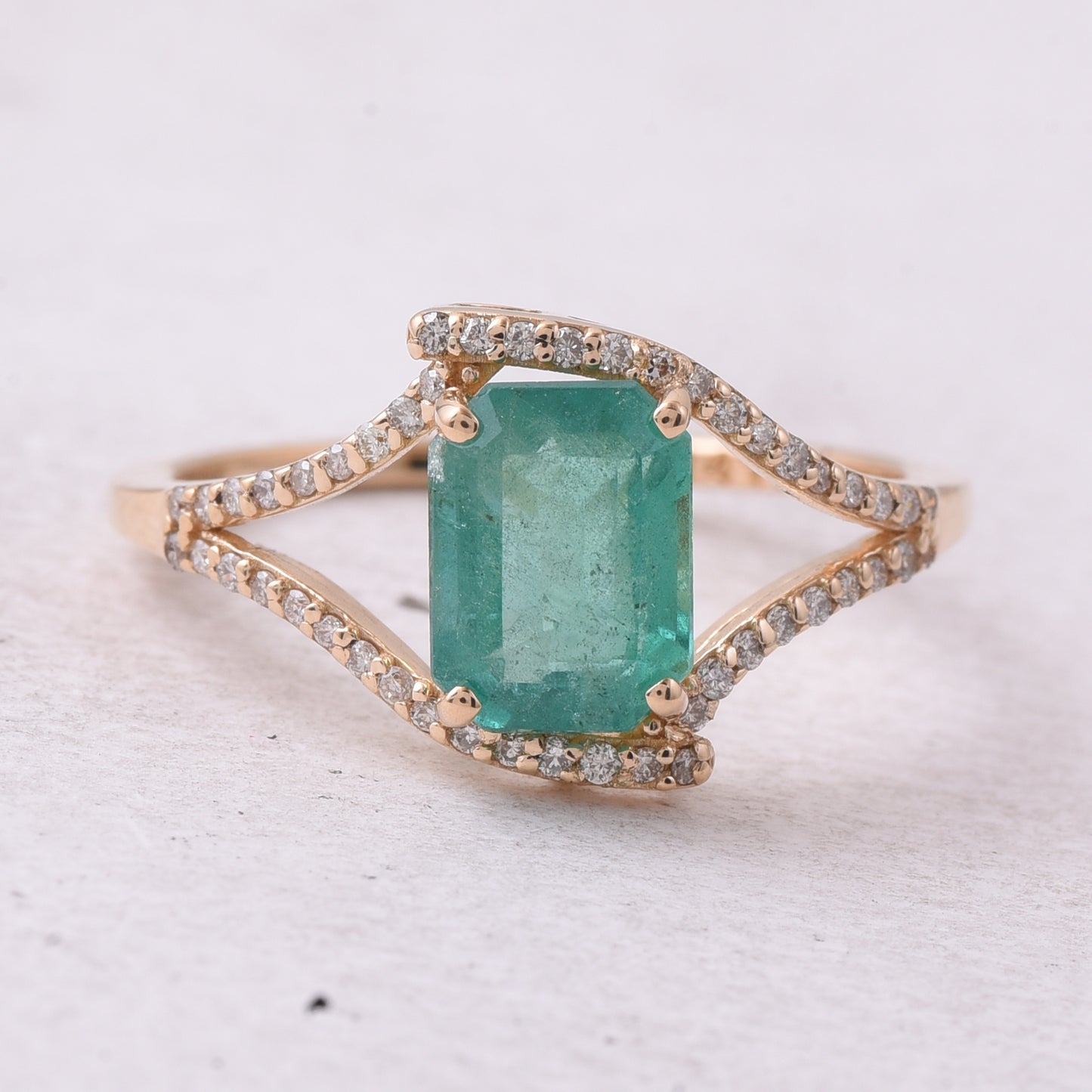 1.59 Ct Octagon Step Cut Natural Emerald 14K Gold Ring