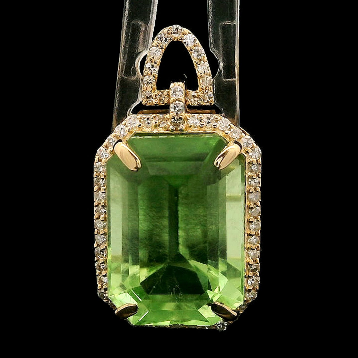 7.59 Ct Octagon Step Cut Natural Peridot 14K Gold Pendant