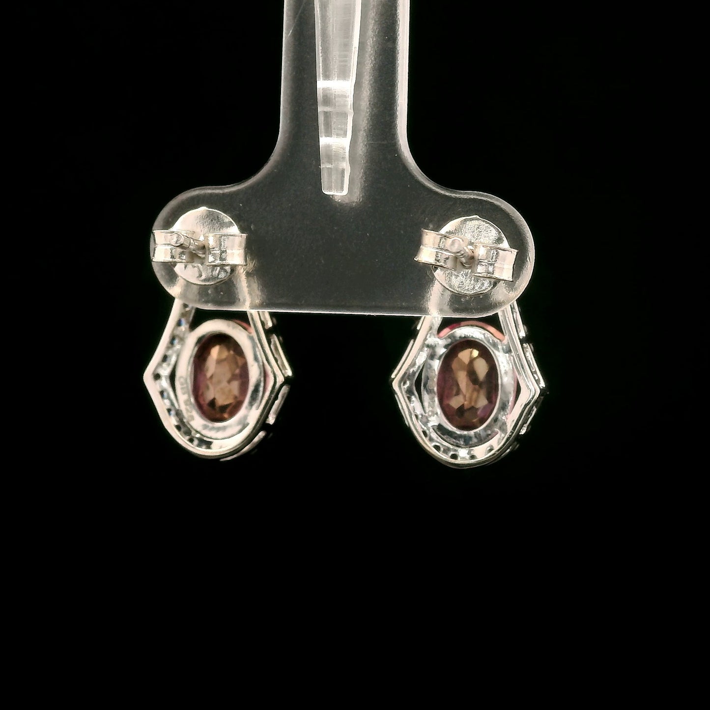 3.77 Ct Oval Pink Topaz, White Zircon 925 Sterling Silver Earrings