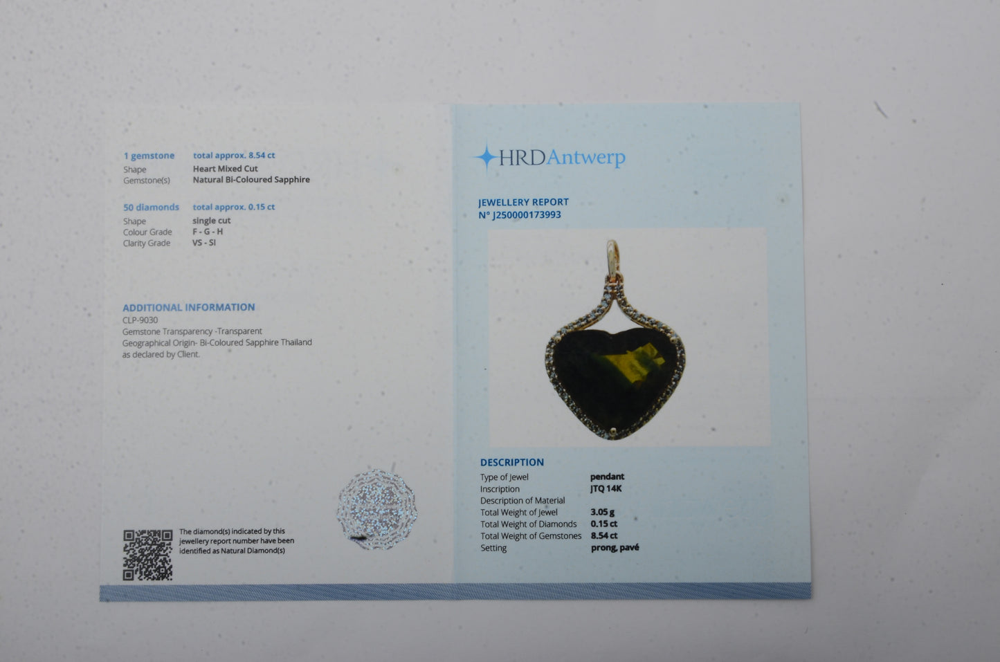 8.69 Ct Heart Mixed Cut Natural Bi Coloured Sapphire 14K Gold Pendant