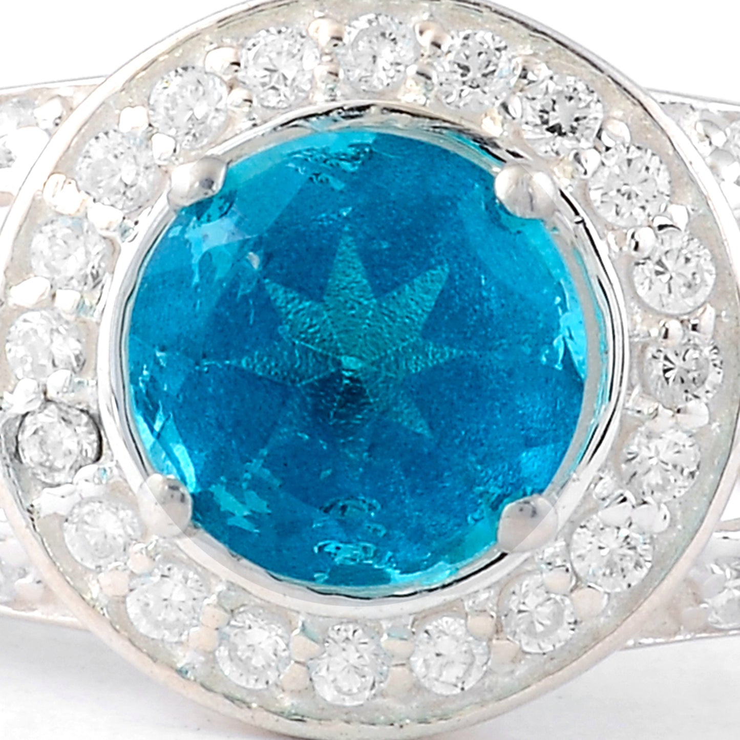 2.19 Ct Round Pariba Topaz, Cubic Zirconia 925 Sterling Silver Ring