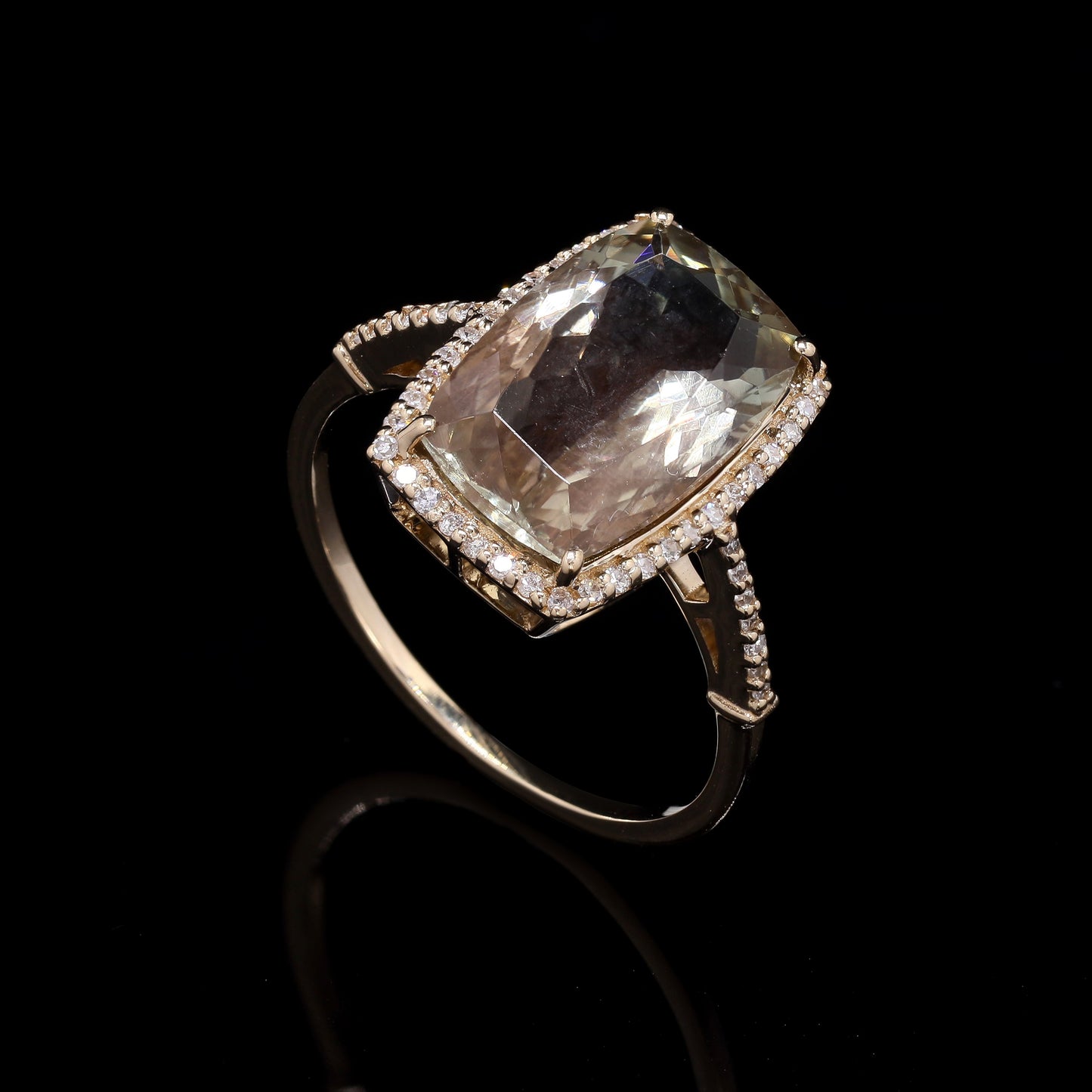 4.11 Ct Rectangular Cushion Mixed Cut Natural Plagioclase Feldspar Sunstone 14K Gold Ring