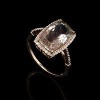 4.11 Ct Rectangular Cushion Mixed Cut Natural Plagioclase Feldspar Sunstone 14K Gold Ring