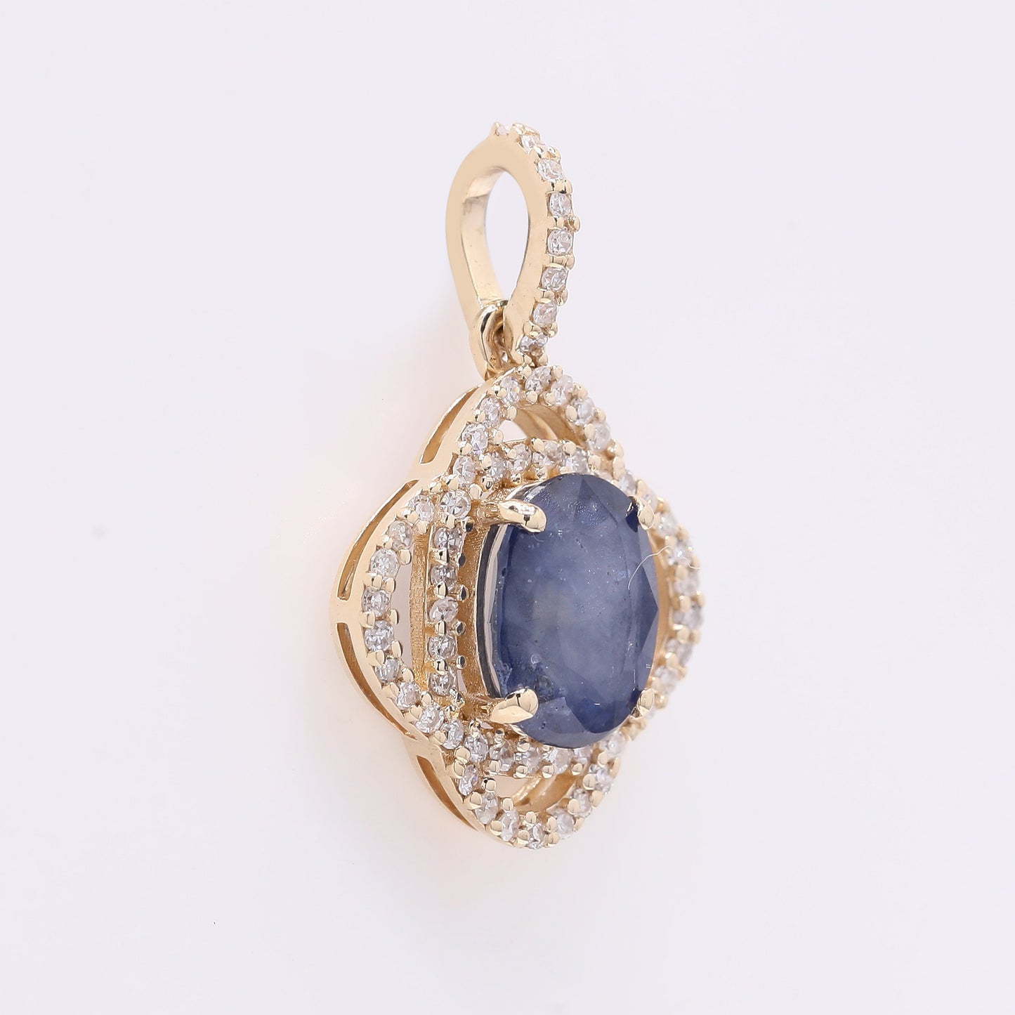 1.75 Ct Oval Mixed Cut Natural Sapphire 14K Gold Pendant