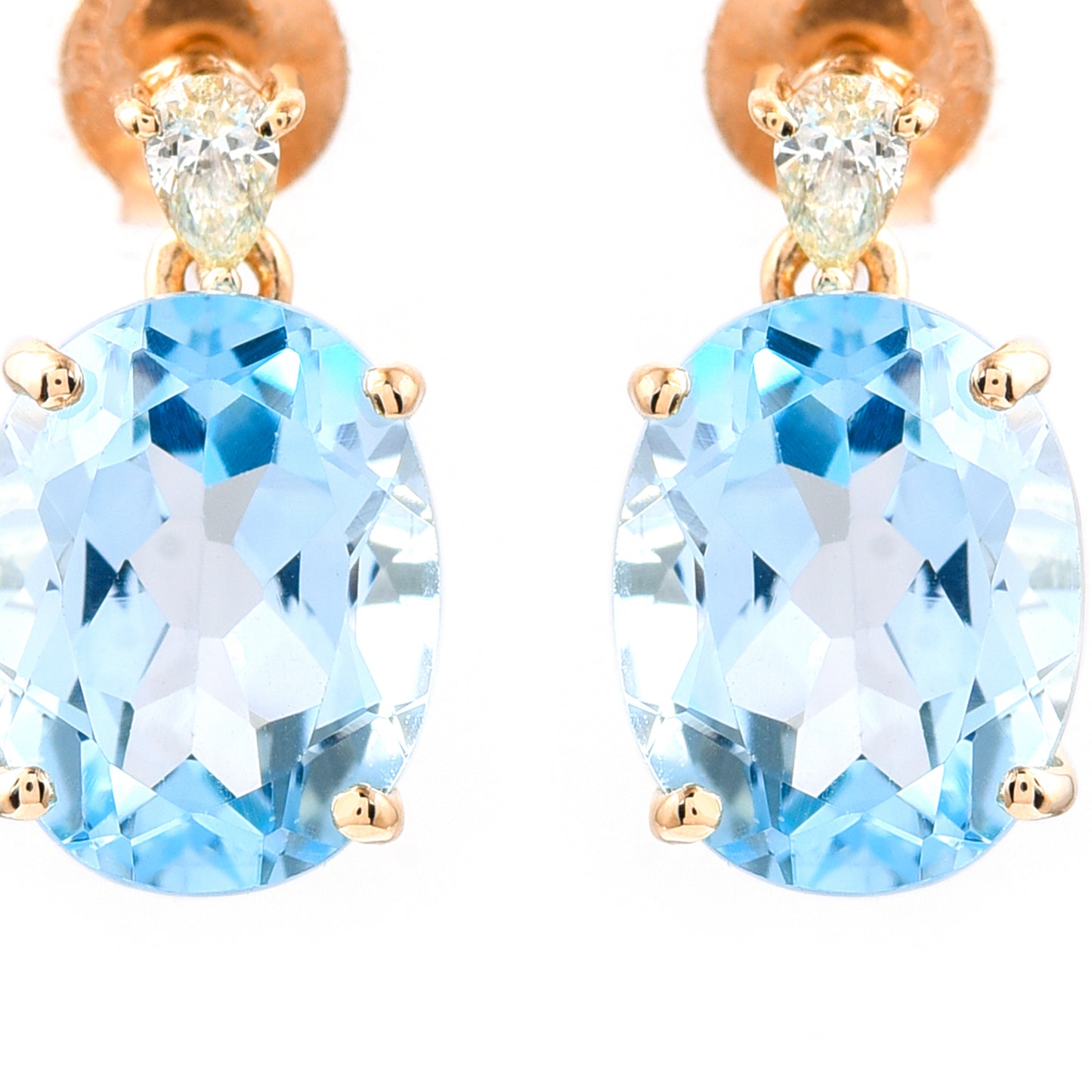 1.32 Ct Oval Mixed Cut Natural Blue Topaz 14K Gold Earrings