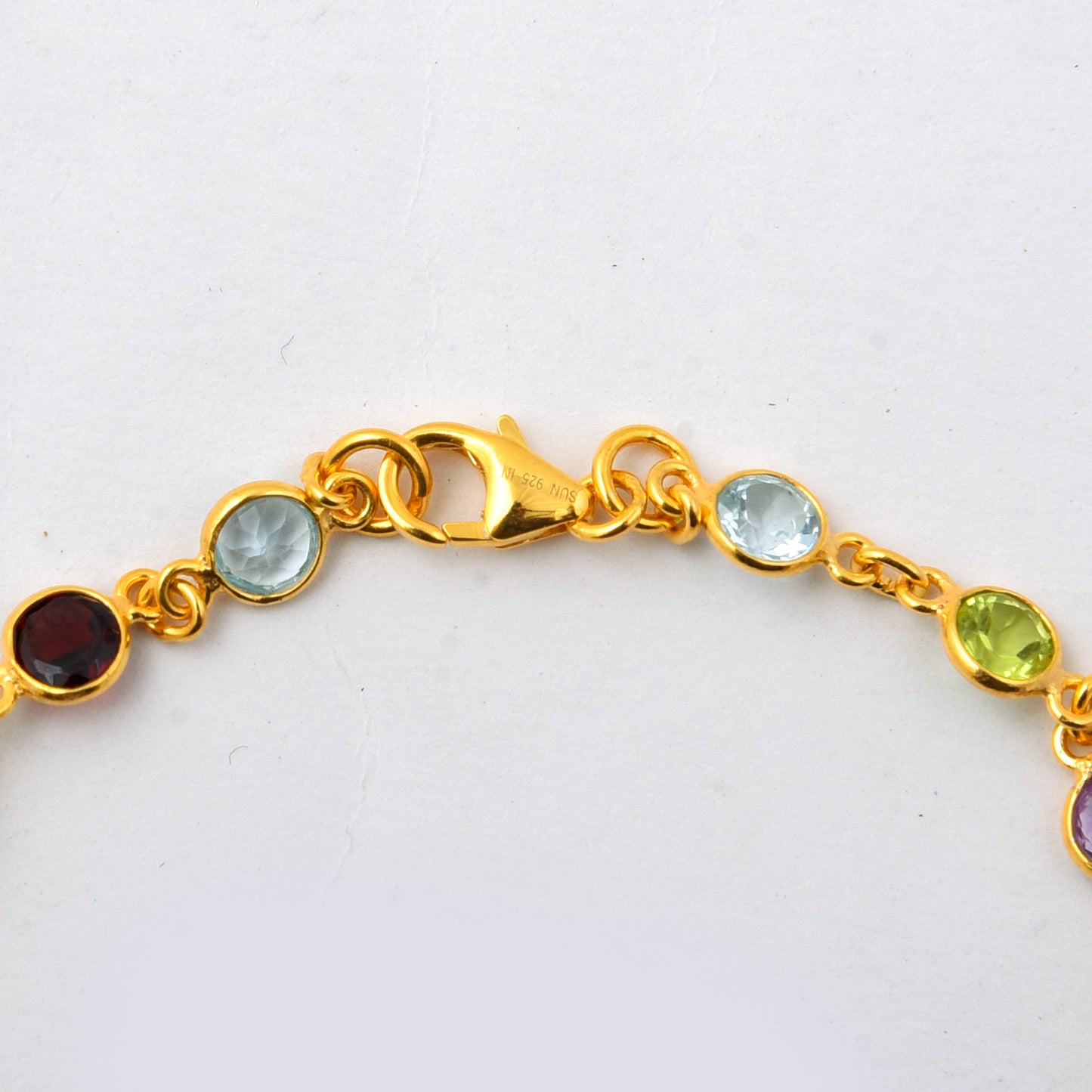 4.70 Ct Round Garnet, Peridot, Blue Topaz, Citrine, Amethyst 925 Sterling Silver Bracelet