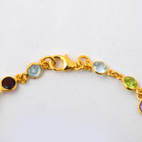 4.70 Ct Round Garnet, Peridot, Blue Topaz, Citrine, Amethyst 925 Sterling Silver Bracelet