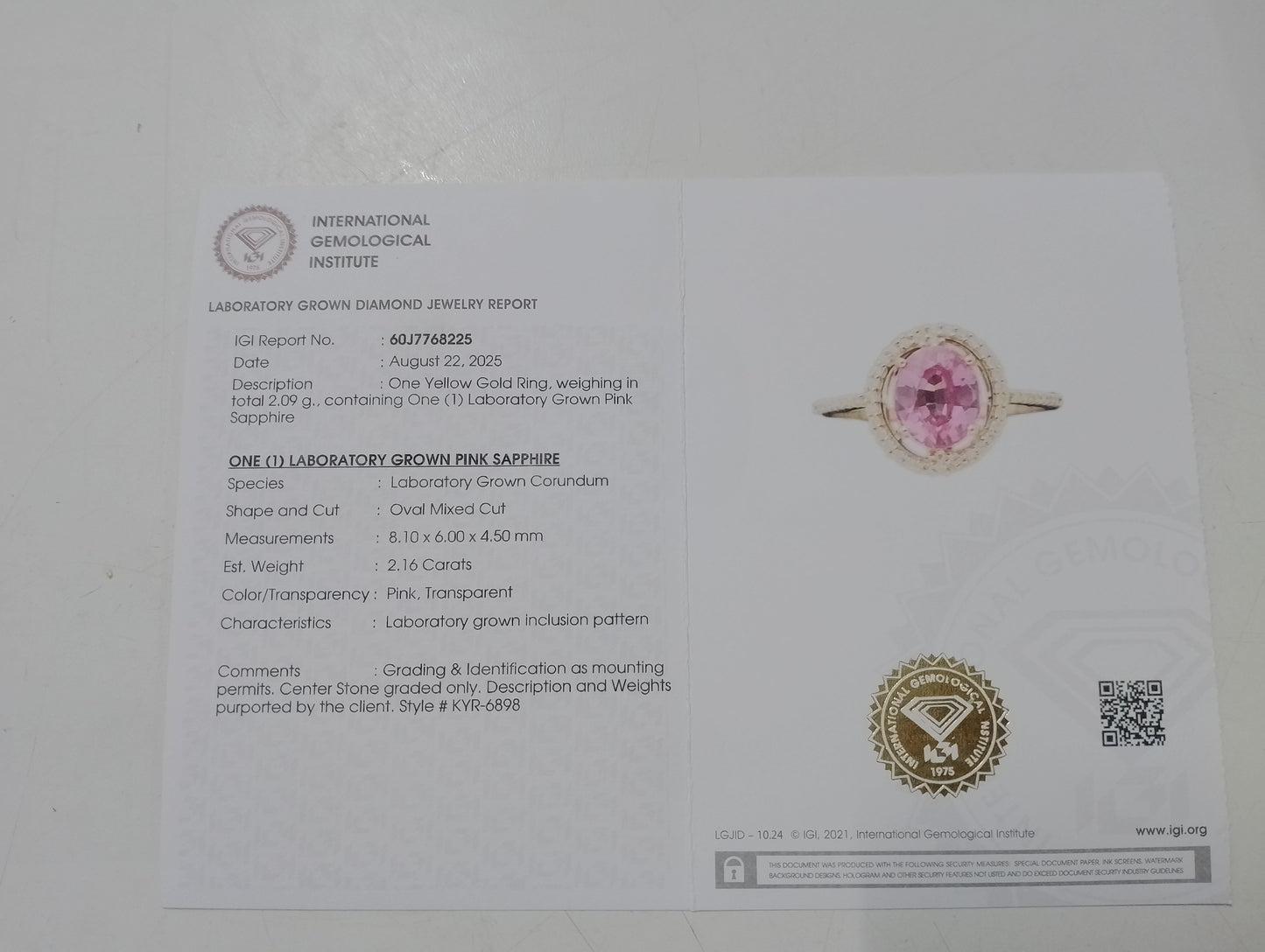2.31 Ct Oval Mixed Cut Lab Grown Pink Sapphire 14K Gold Ring