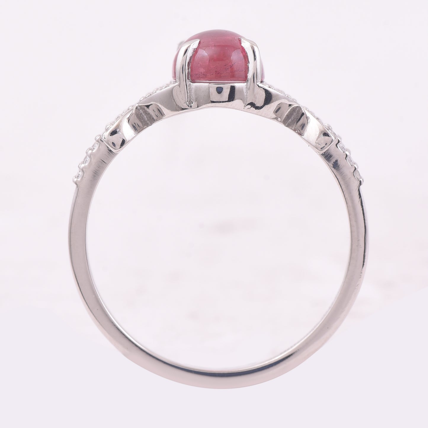 1.62 Ct Oval Cabochon Cut Natural Pink Tourmaline 950 Platinum Ring