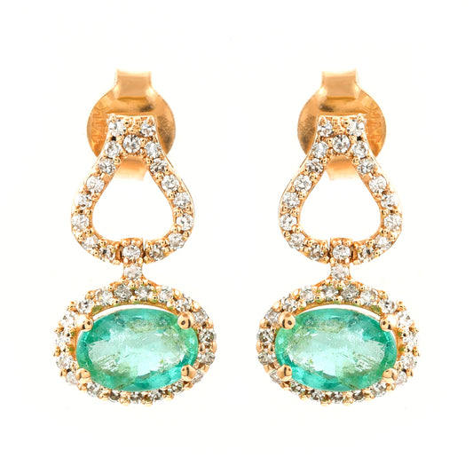 1.12 Ct Oval Mixed Cut Natural Emerald 14K Gold Earrings