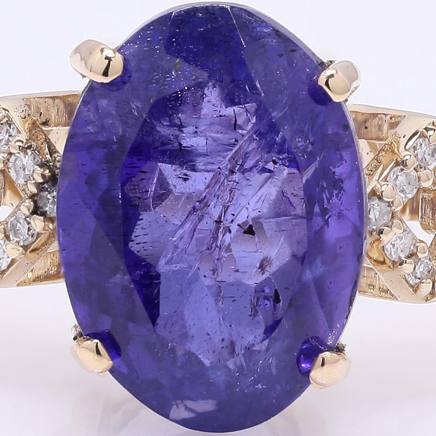 4.42 Ct Oval Mixed Cut Natural Tanzanite 14K Gold Ring