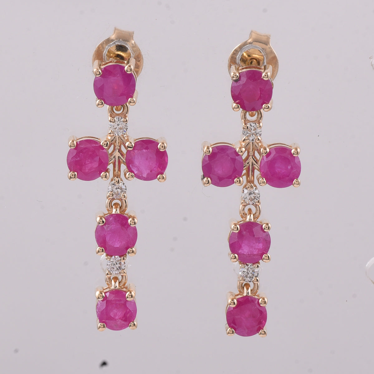 2.54 Ct Round Natural Ruby 14K Gold Earrings