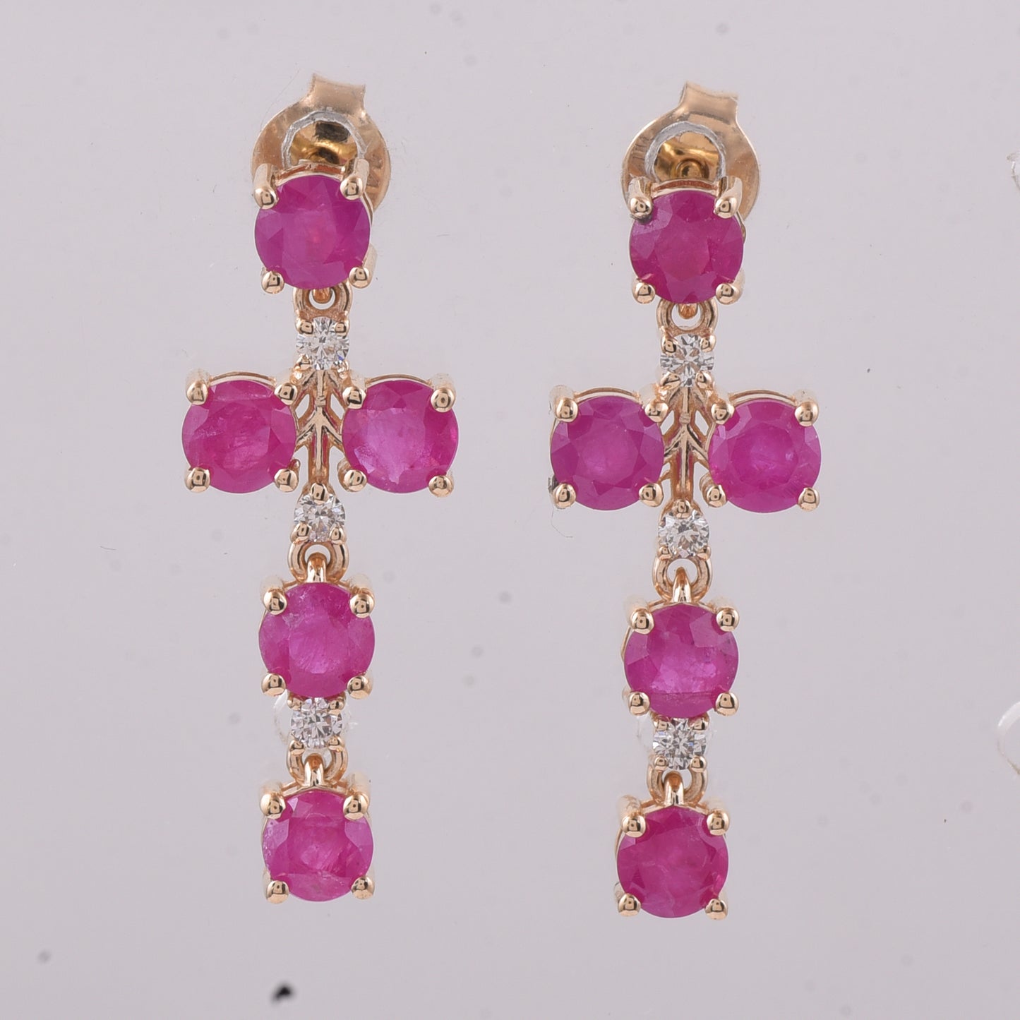 2.54 Ct Round Natural Ruby 14K Gold Earrings