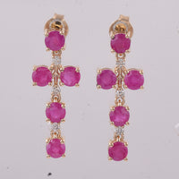 2.54 Ct Round Natural Ruby 14K Gold Earrings