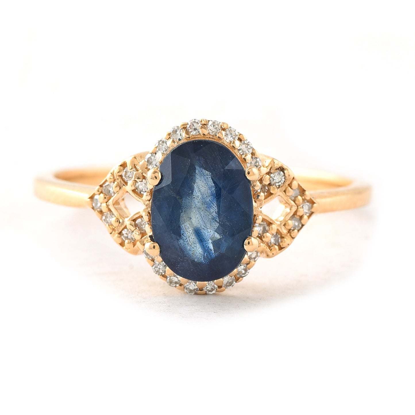 1.64 Ct Oval Mixed Cut Natural Sapphire 14K Gold Ring