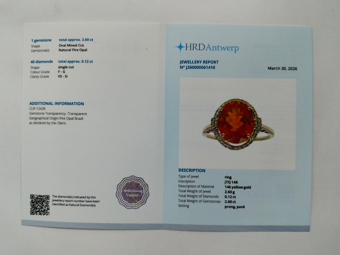 2.72 Ct Oval Mixed Cut Natural Fire Opal 14K Gold Ring
