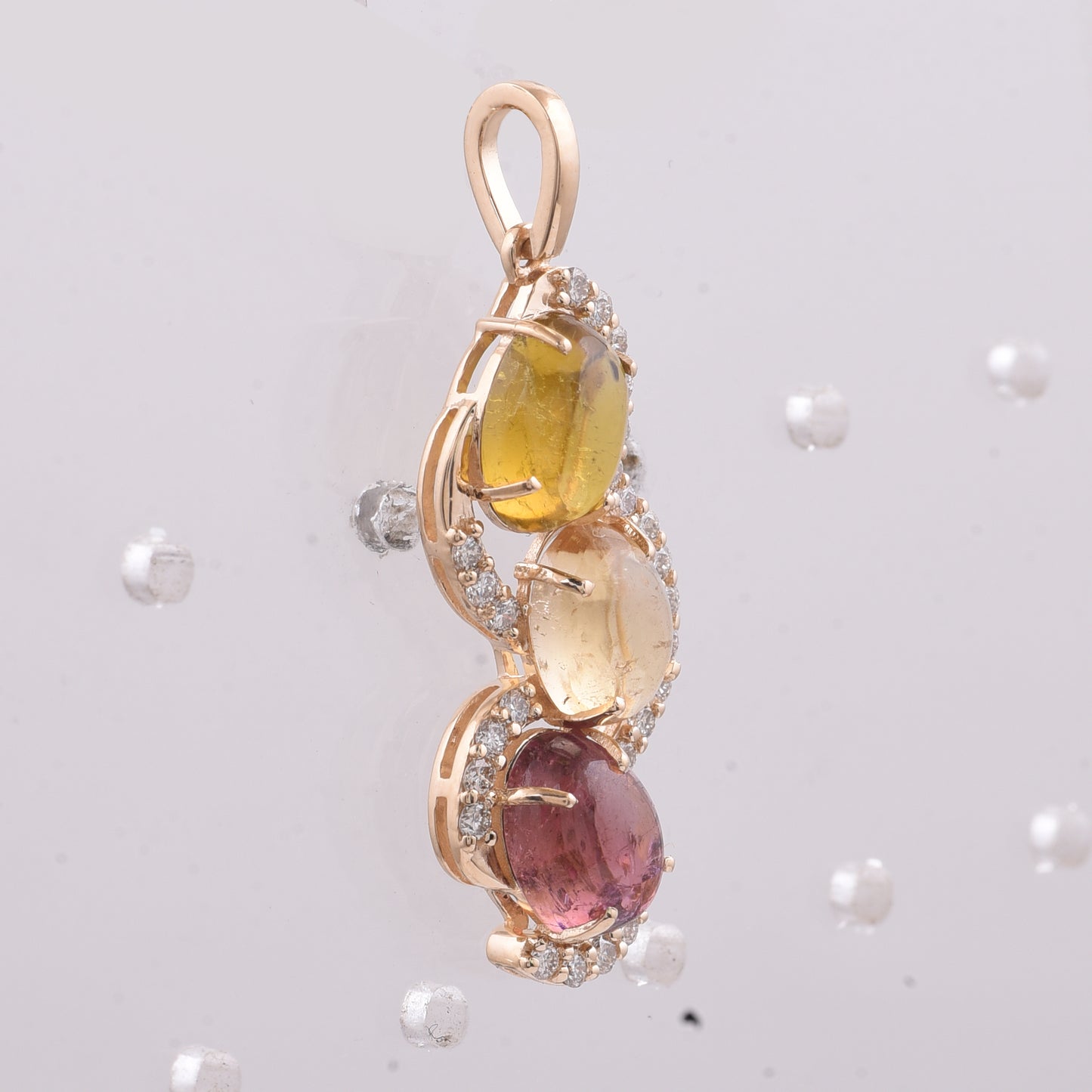 4.44 Ct Oval Cabochon Cut Natural Multi-Coloured Tourmaline 14K Gold Pendant