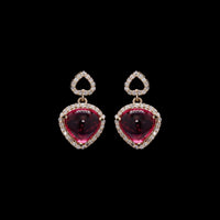 4.14 Ct Heart Natural Rubellite 14K Gold Earrings
