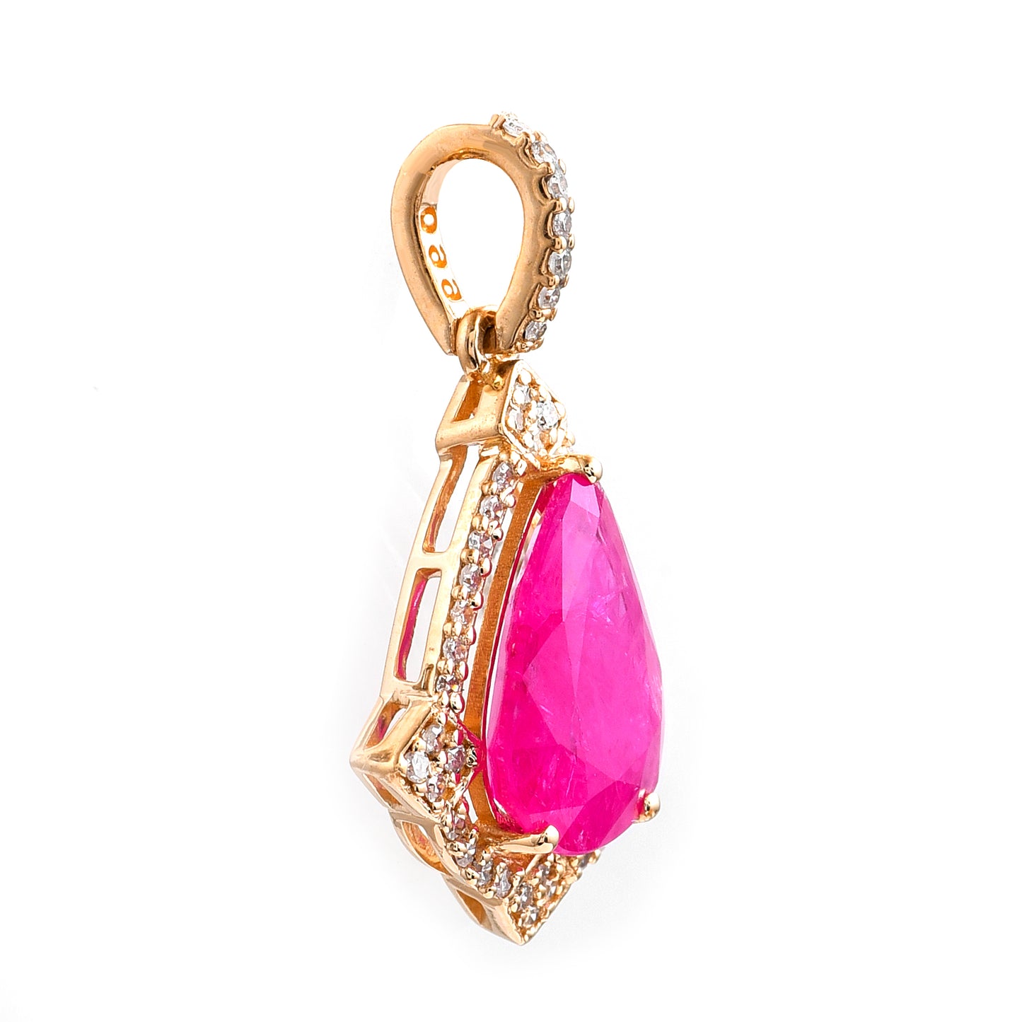 2.70 Ct Pear Mixed Cut Natural Ruby 14K Gold Pendant