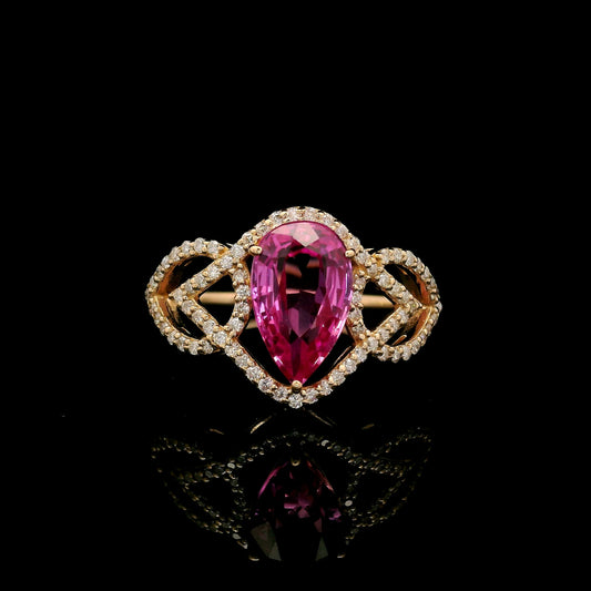 2.45 Ct Round Mixed Cut Lab Grown Pink Sapphire 14K Gold Ring