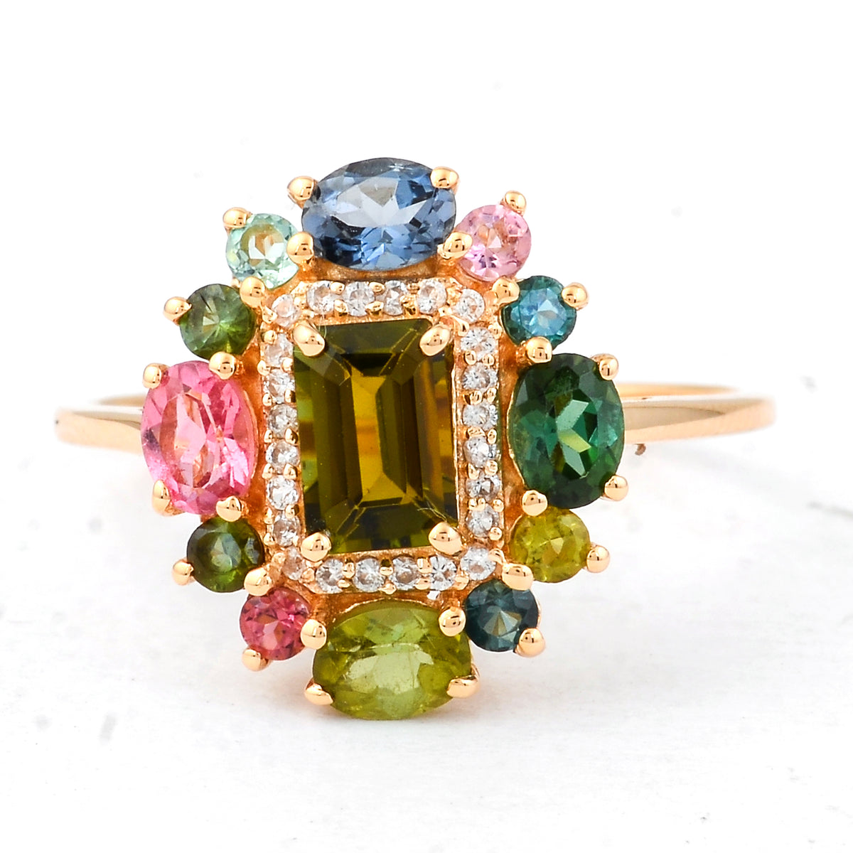 1.73 Ct Octagon Multi Tourmaline 14K Gold Ring