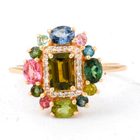 1.73 Ct Octagon Multi Tourmaline 14K Gold Ring