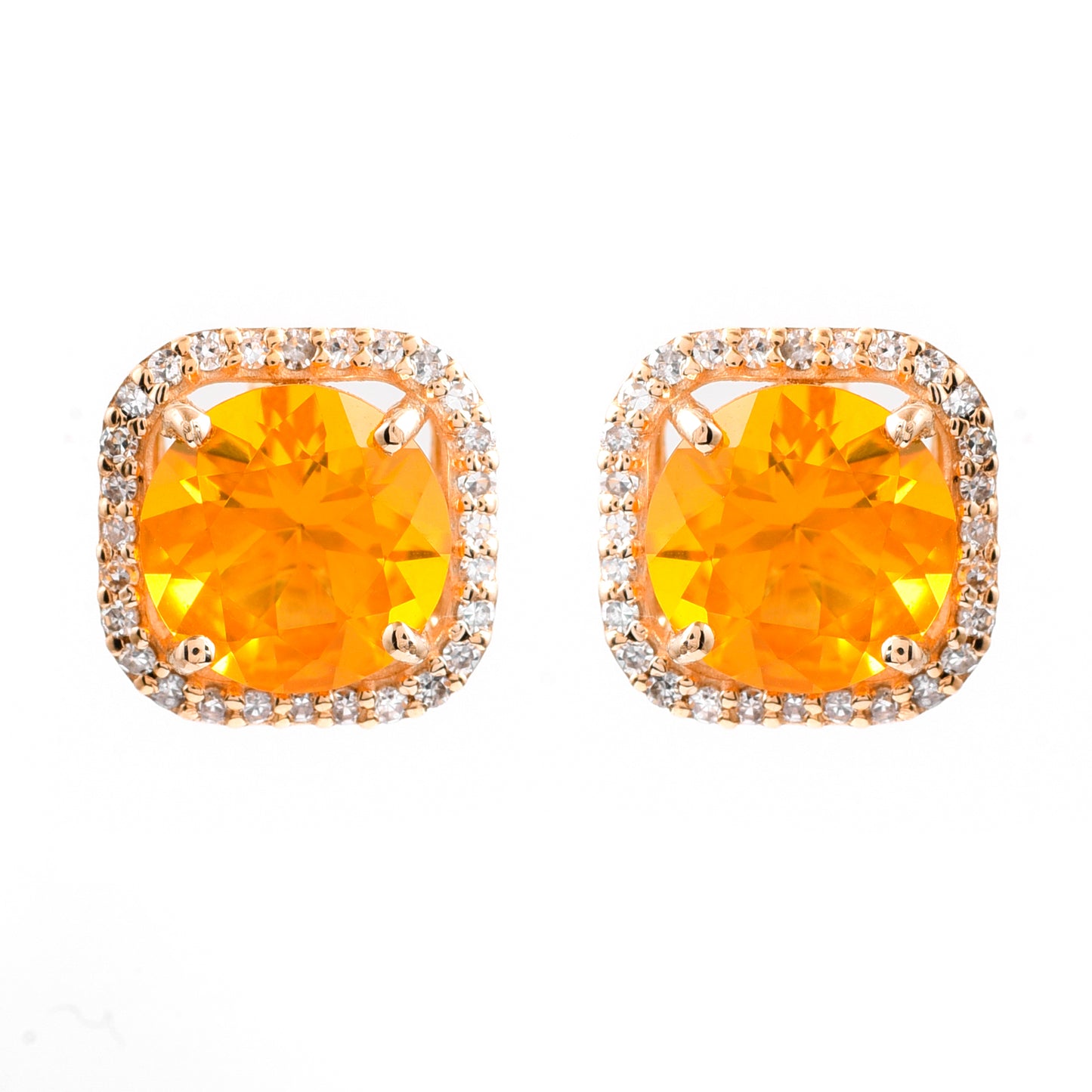 1.87 Ct Round Mixed Cut Natural Fire Opal 14K Gold Earrings