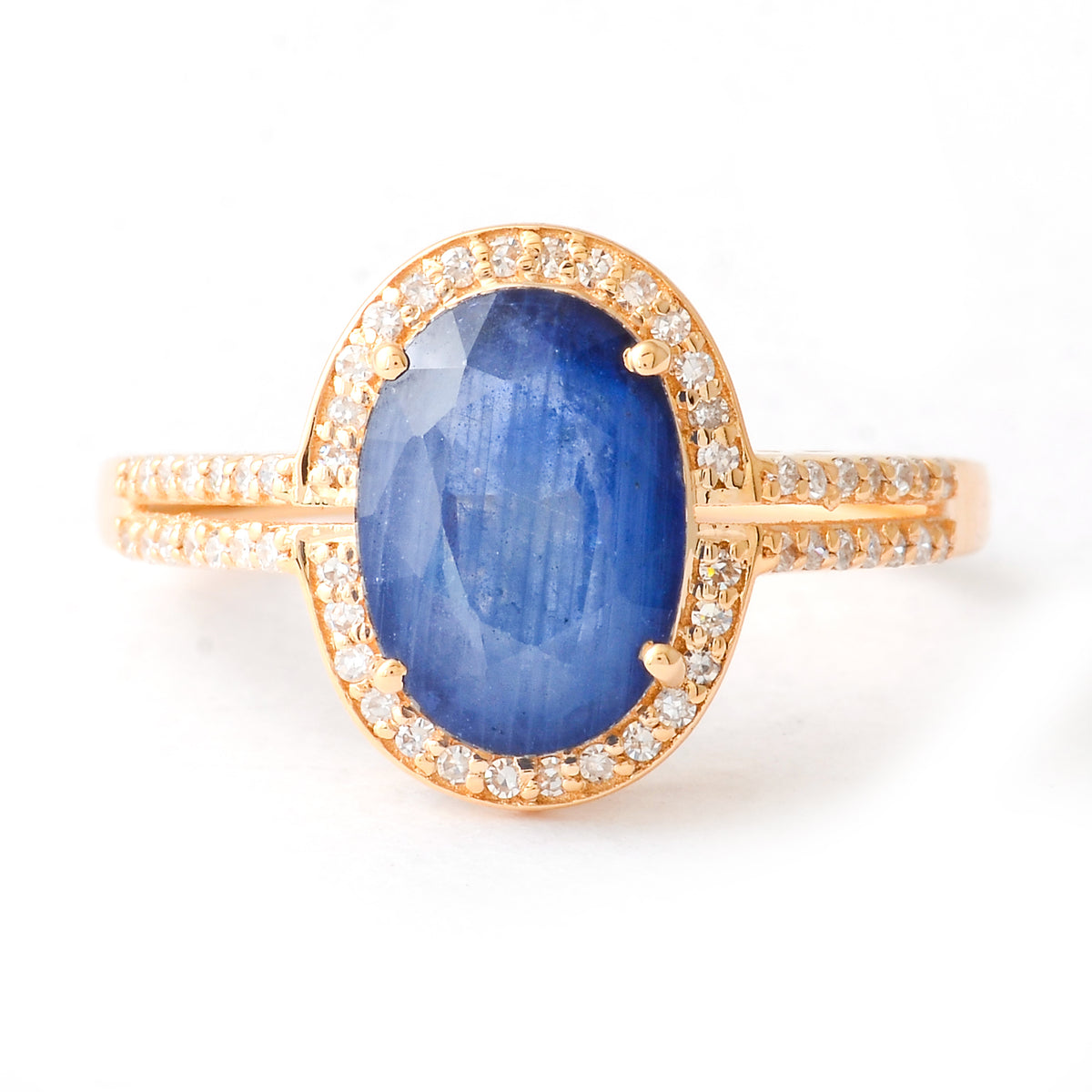 2.97 Ct Oval Mixed Cut Natural Sapphire 14K Gold Ring