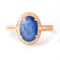 2.97 Ct Oval Mixed Cut Natural Sapphire 14K Gold Ring