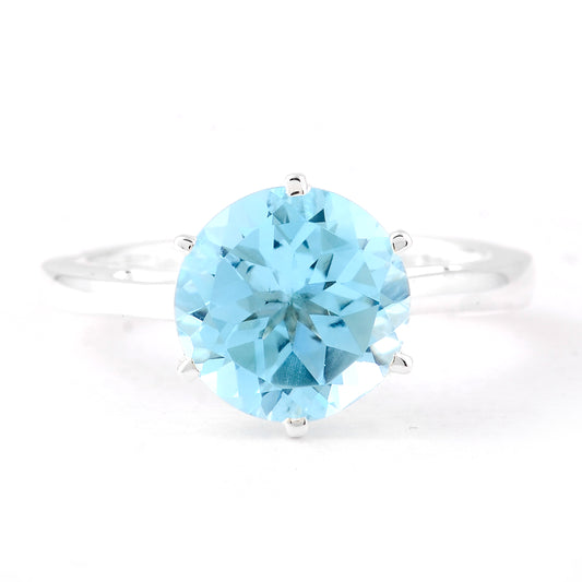 3.80 Ct Round Blue Topaz 925 Sterling Silver Ring