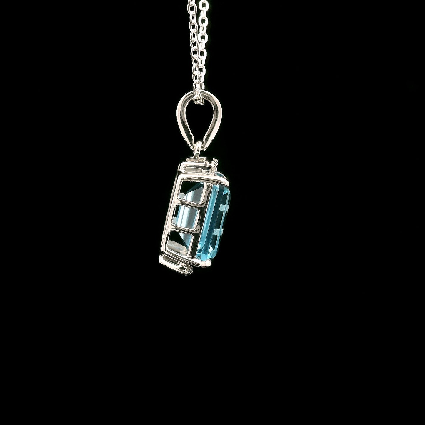4.02 Ct Octagon Blue Topaz, White Zircon 925 Sterling Silver Pendant