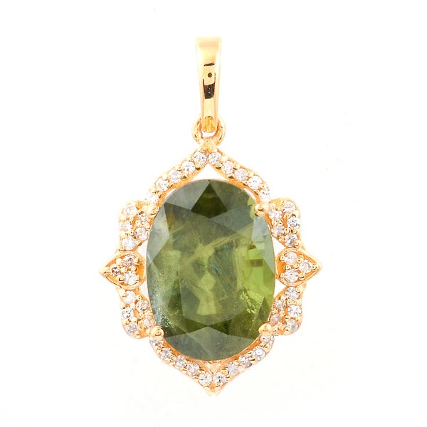 5.92 Ct Oval Mixed Cut Natural Green Sapphire 14K Gold Pendant