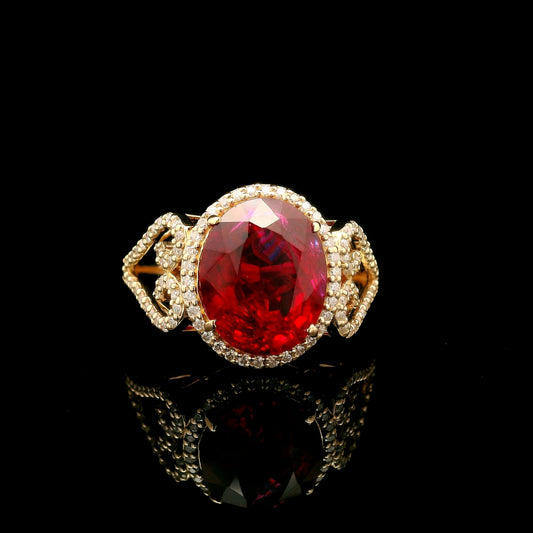4.81 Ct Oval Mixed Cut Lab Grown Ruby 14K Gold Ring