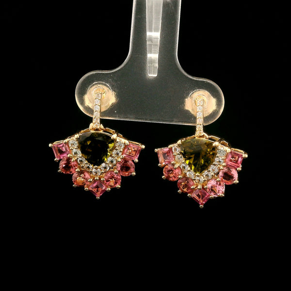 3.31 Ct Trillion Tourmaline 14K Gold Earrings